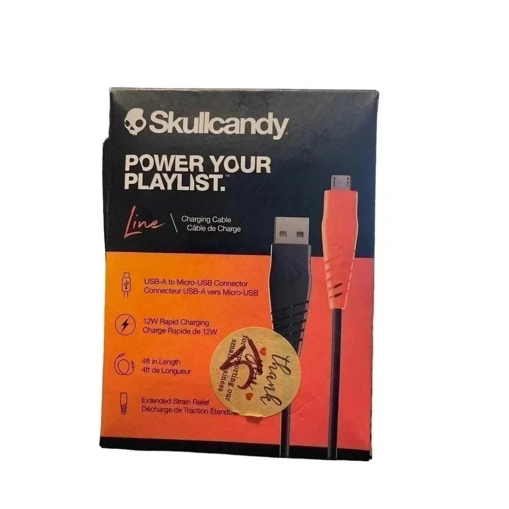 Skullcandy Line Charging Cable USB-A to Micro-USB 4ft Long, 12W Rapid Charge New